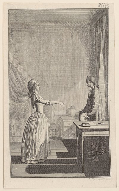 Clarisse acusa Lovelace de a ter deixado desprotegida, de a ter desonrado e de lhe ter roubado toda a paz e virtude de Daniel Nikolaus Chodowiecki