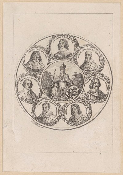 Germania com os retratos do imperador Fernando III e de seis príncipes-eleitores da época da Guerra dos Trinta Anos de Daniel Nikolaus Chodowiecki