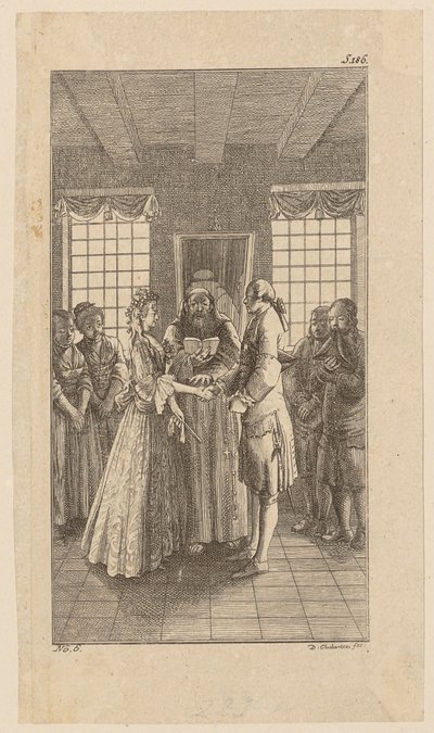 Casamento com a Srta. Melmoth, página 6 de «Vida, Observações e Opiniões de Johann Bunkel» de Daniel Nikolaus Chodowiecki