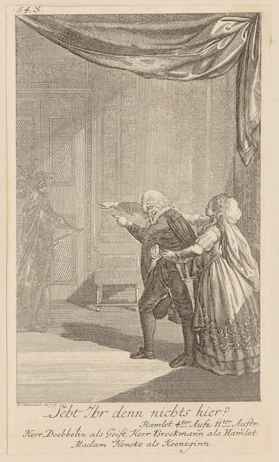 Conversa noturna entre Hamlet e a sua mãe, durante a qual aparece o fantasma do seu pai de Daniel Nikolaus Chodowiecki