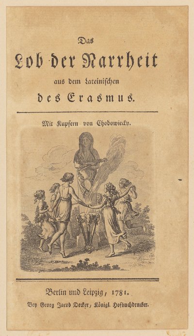 Página de rosto com vinheta da obra «Elogio da Loucura», de Erasmo de Daniel Nikolaus Chodowiecki