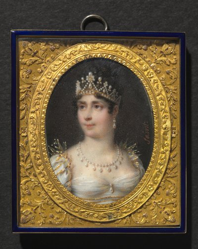 Retrato de Joséphine de Beauharnais, Imperatriz dos Franceses, c. 1806 (aguarela sobre marfim em moldura de metal dourado e esmalte) de Daniel Saint