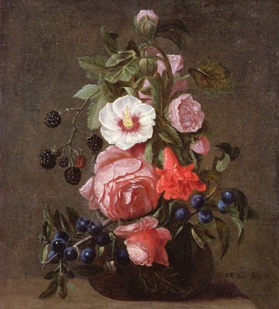 Uma Natureza Morta de Flores e Bagas Mistas em um Vaso de Vidro de Daniel Seghers