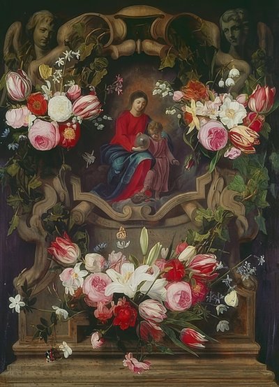 Guirlanda floral com Madonna e criança de Daniel Seghers