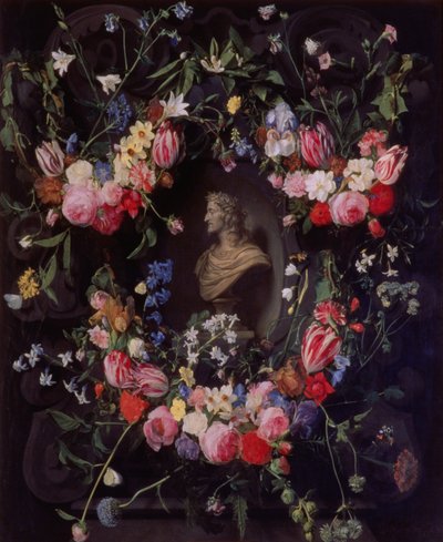 Guirlanda de flores em torno de um busto de mármore do arquiduque Leopold Guglielmo, c.1647 de Daniel Seghers