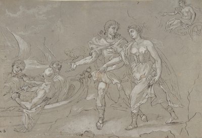 O estupro de Helena, verso: Estudo de uma figura masculina nua ajoelhada, final do século XVII-XVIII. de Daniel Seiter