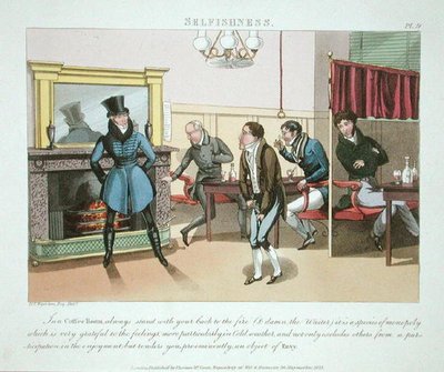 Egoísmo, prato 9 de "The Necessary Qualifications of a Man of Fashion", publicado em 1823 (aquatint colorido à mão) de Daniel Thomas Egerton