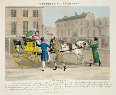 The Pressing Invitation, de &39;Fashionable Bores, ou Coolers in High Life, de Peter Quiz&39;, publicado em 1824 (aquatinta colorido à mão) de Daniel Thomas Egerton