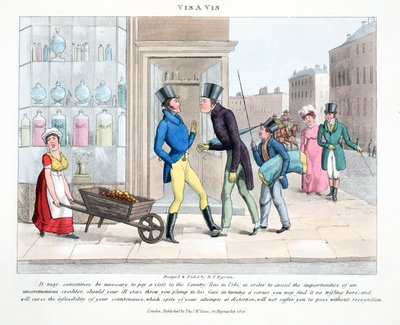 Vis A Vis, ilustração de &39;Fashionable Bores or Coolers in High Life&39; por Peter Quiz, pub. Thomas McLean, Londres 1824 (gravura colorida à mão) de Daniel Thomas Egerton