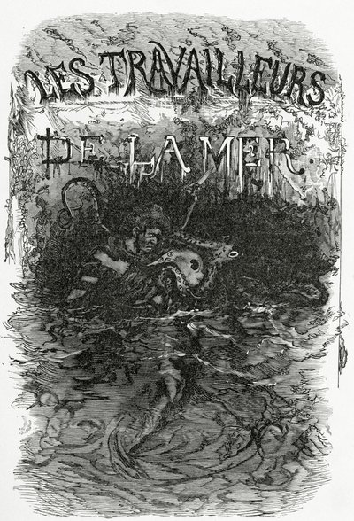 Ilustração para o romance Trabalhadores no mar, século XIX (gravura bw) de Daniel Urrabieta Vierge