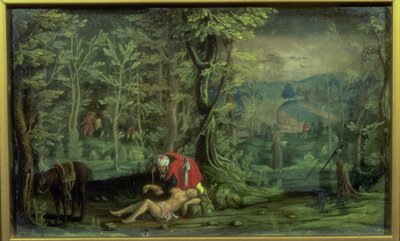 O Bom Samaritano (óleo no vidro e mica) de Daniel the Younger Bretschneider