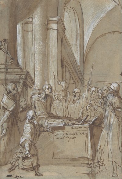 Raymond Diocrès falando durante seu funeral da vida de São Bruno de Colônia, 1628-29. de Daniele Crespi