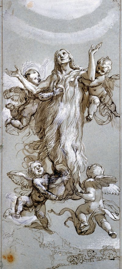 A Assunção de Santa Maria Madalena Guiada por Anjos Desenho de Daniele Crespi (1598-1630) Século XVII Madrid, Museu do Prado de Daniele Crespi