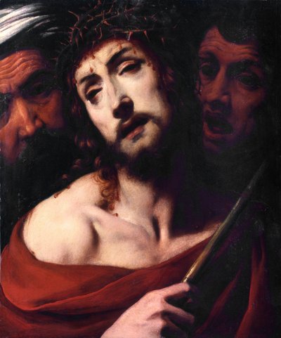 O escárnio de Cristo Face do Cristo sofredor tem espinhos. Pintura de Daniele Crespi (1598-1630) Basílica do século XVII San Giovanni, Busto Arsizio Itália de Daniele Crespi