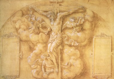 A Crucificação, 1547 (lápis aumentado com branco sobre papel) de Daniele da Volterra