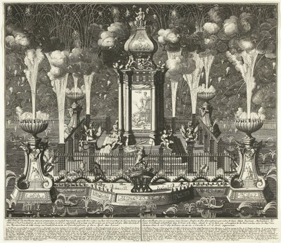 Fogos de artifício na celebração do Tratado de Utrecht, 1713
Imagem do teatro com ornamentos sinfónicos e fogo de artifício constante, erigido por ordem de Sua Majestade os Estados dos Lordes da Holanda e da Frísia Ocidental (...) em 