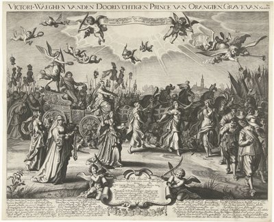 Entrada triunfal alegórica de Frederick Henry, 1629 Victori-Waeghen vanden Serene Airways Príncipe de Orangien, Túmulo de Nassou etc. (título no objeto) de Daniël van den Bremden