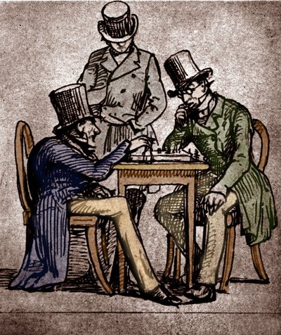 Soren Kierkegaard Jogando Xadrez (caneta e tinta com lavagem em papel) de Danish School