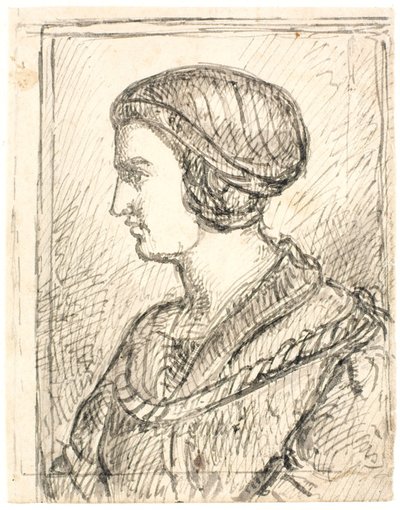 Busto de uma mulher de perfil vestida com um traje antigo de Dankvart Dreyer