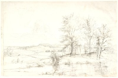 Vista sobre uma paisagem montanhosa arborizada. Em primeiro plano um lago de Dankvart Dreyer