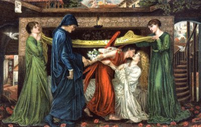 Dante Alighieri encontra-se com Beatrice, ca 1900 (cartão postal) de Dante Gabriel (after) Rossetti
