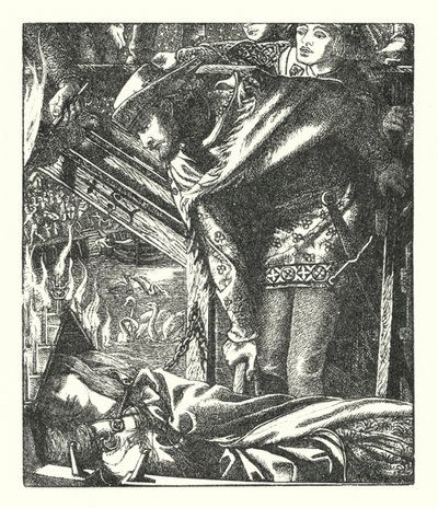 A Senhora de Shalott (gravura) de Dante Gabriel (after) Rossetti