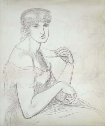 Uma mulher sentada segurando um colar, à direita Outra figura feminina, de Dante Gabriel Charles Rossetti