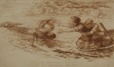 Barqueiros e sereia, c.1853 (caneta e tinta sobre papel) de Dante Gabriel Charles Rossetti