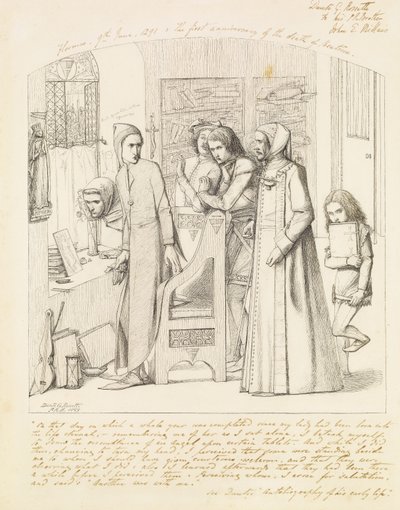 Dante Desenhando um anjo no primeiro aniversário da morte de Beatrice, 1848-9 de Dante Gabriel Charles Rossetti