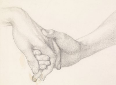 O sonho de Dante na época da morte de Beatrice - Estudo de Dante segurando a mão do amor de Dante Gabriel Charles Rossetti