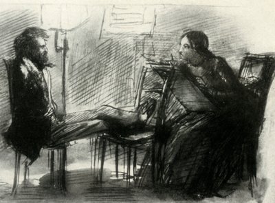 Elizabeth Siddal desenhando Rossetti, 1853, 1947. de Dante Gabriel Charles Rossetti
