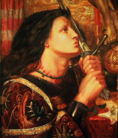Joana d&39;Arc beijando a espada da libertação, 1863 de Dante Gabriel Charles Rossetti
