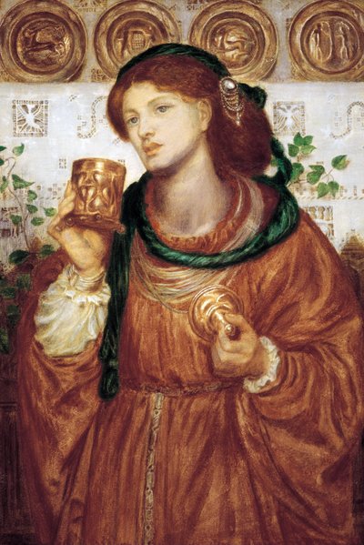 "The Cup of Love" Pintura de Dante Gabriel Rossetti (1828-1882) c.1867 Dim 52,6 x 35,9 cm Galeria de Arte da Austrália do Sul Adelaide Austrália de Dante Gabriel Charles Rossetti