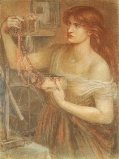 Ressuscitado ao amanhecer - Gretchen Discovering Fausts Jewels, 1868 (giz no papel) de Dante Gabriel Charles Rossetti