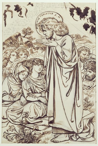 O Sermão da Montanha (tinta, caneta e aquarela sobre papel) de Dante Gabriel Charles Rossetti