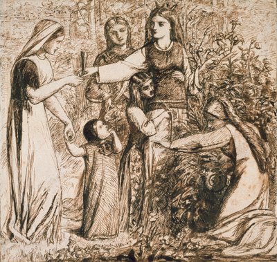 A visão de Dante de Matilda colhendo flores, c1855 de Dante Gabriel Rossetti