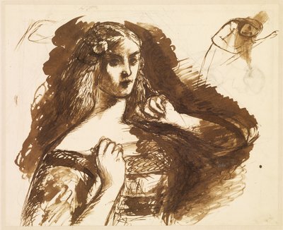 Esboço a meio comprimento de uma jovem mulher de Dante Gabriel Rossetti