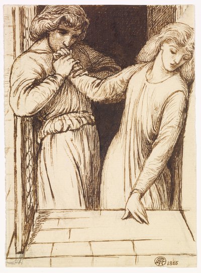 Hamlet e Ofélia - Estudo de composição de Dante Gabriel Rossetti