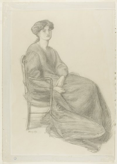Sra. William Morris sentada na cadeira de Dante Gabriel Rossetti