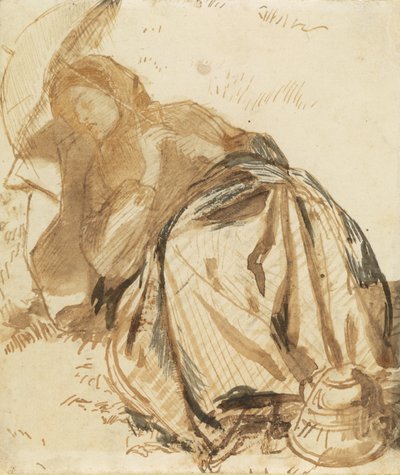 Retrato de Elizabeth Siddal em repouso, segurando um guarda-sol de Dante Gabriel Rossetti
