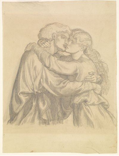 A Bem-Aventurada Damozel - Estudo de dois amantes que se abraçam de Dante Gabriel Rossetti