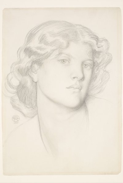 O caramanchão azul - Estudo de cabeça feminino de Dante Gabriel Rossetti