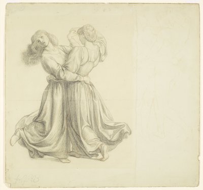 The Bower Meadow - Estudo de cortinados para a dança das duas raparigas de Dante Gabriel Rossetti