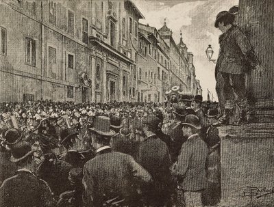 Funeral de Agostino Bertani (1812-1886), patriota e político italiano, Roma, Itália, desenho de Dante Paolocci, gravura de L