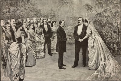 Casamento do presidente americano Grover Cleveland e de Frances Folsom, 2 de junho, Washington, Estados Unidos da América, desenho de Dante Paolocci, gravura de L