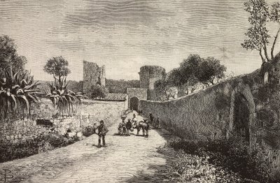 Porta de Castello, Corneto Tarquinia, Itália, gravura a partir de desenho de Dante Paolocci, de L