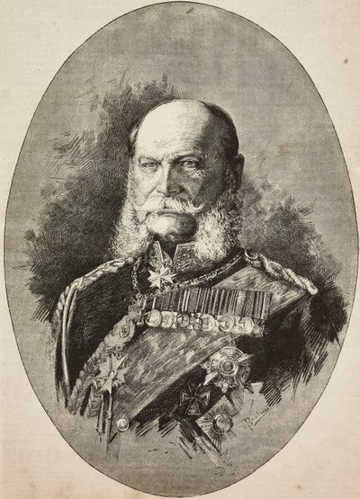 O Imperador Guilherme I da Alemanha (1797-1888) em 1887, gravura a partir de desenho de Dante Paolocci, de L