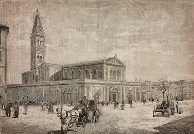 Nova igreja do Sagrado Coração em Roma, Itália, gravura a partir de desenho de Dante Paolocci, de L