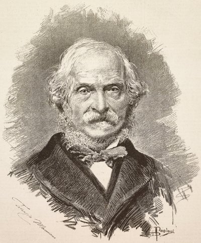 Retrato de Terenzio Mamiani (1799-1885), político e escritor italiano, gravura a partir de um desenho de Dante Paolocci e de uma fotografia de Della Valle, de L
