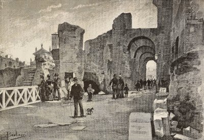 Passeio público (Summa Nova Via) no Palazzo dei Cesari, Roma, Itália, gravura a partir de desenho de Dante Paolocci, de L